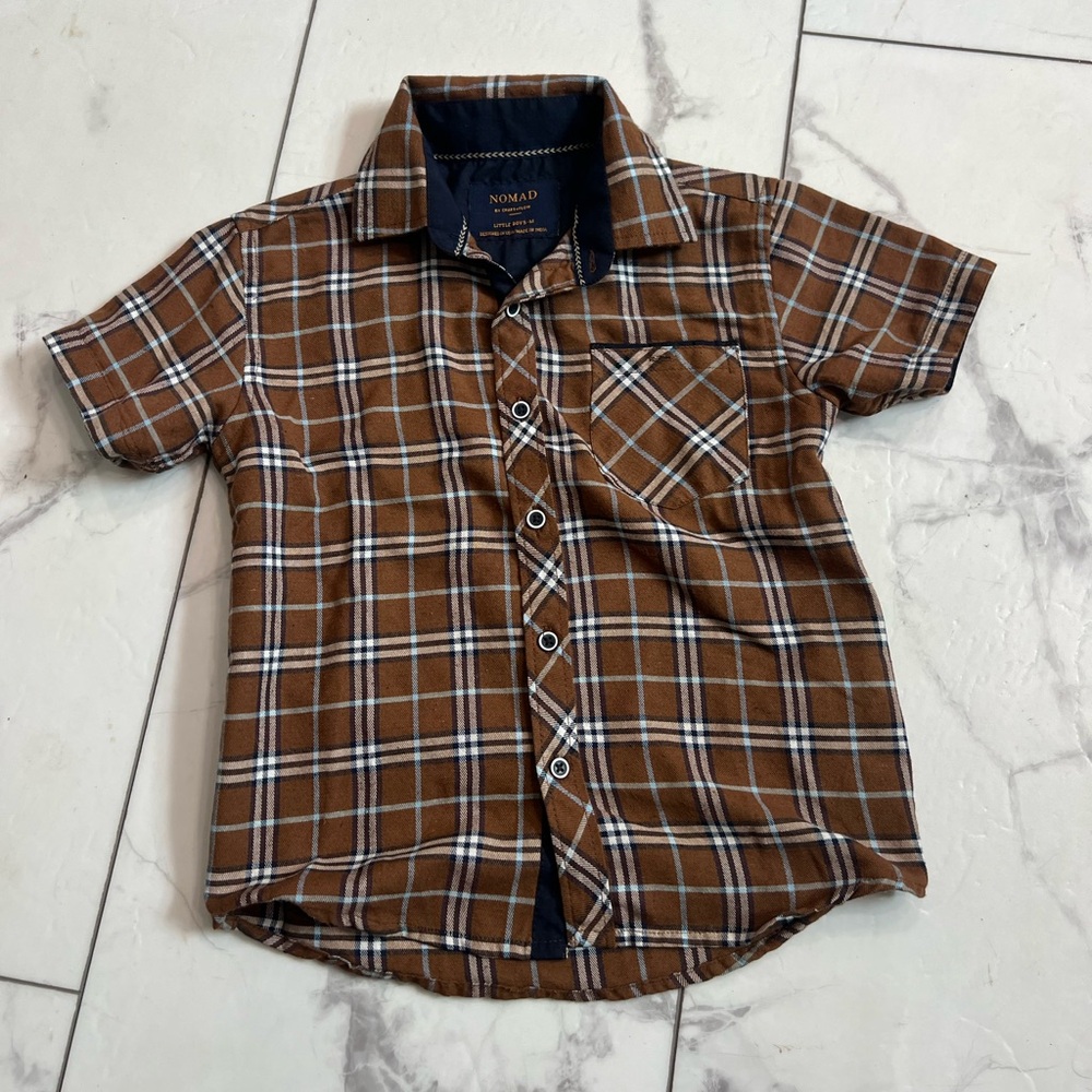 Nomad Brown Plaid Button Down Shirt for Kids